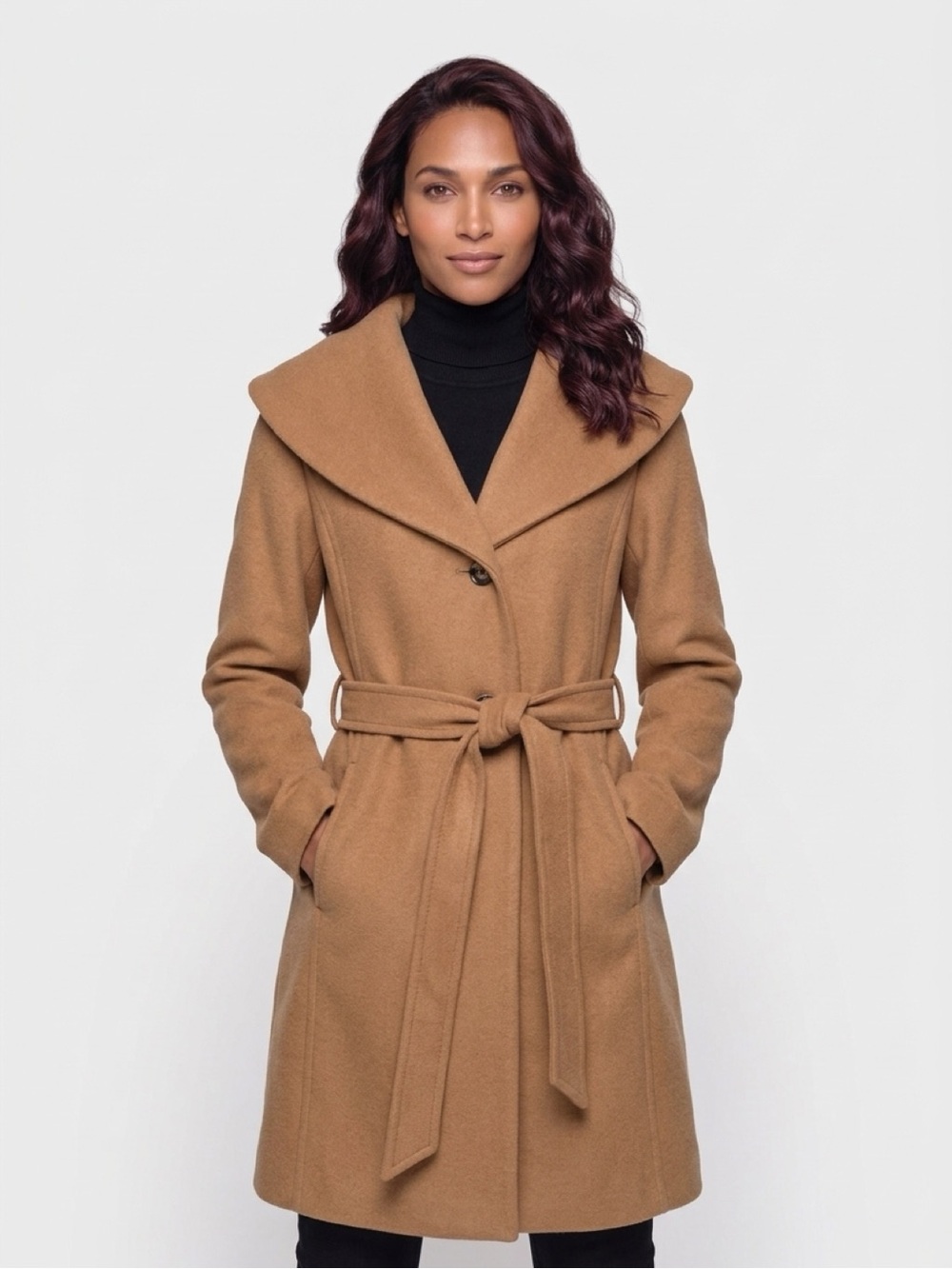 London Fog Camel Belted Wool-Blend Trench Coat